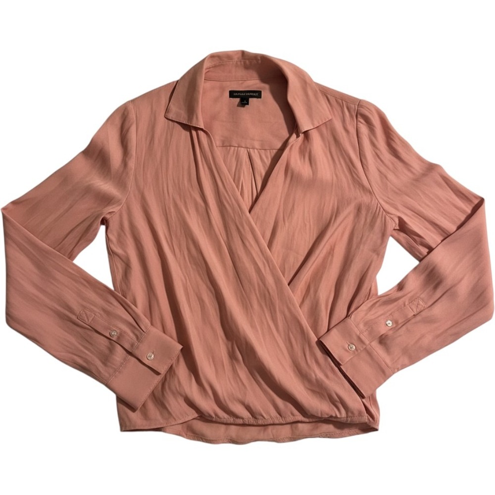 Banana Republic Pink Long Sleeve Faux Wrap Blouse Surplice Collar Top Large